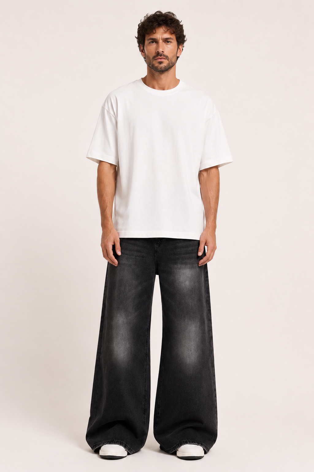 Baggy jeans retro hombre de pierna muy ancha con lavado desteñido - Klaus