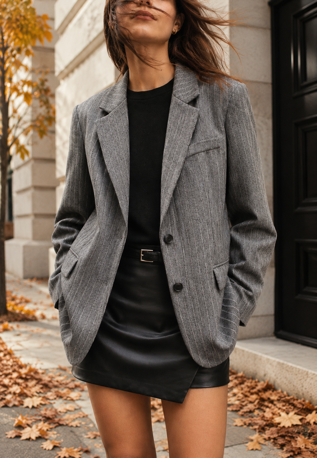 Blazer gris oversize para mujer con dos botones - Jana