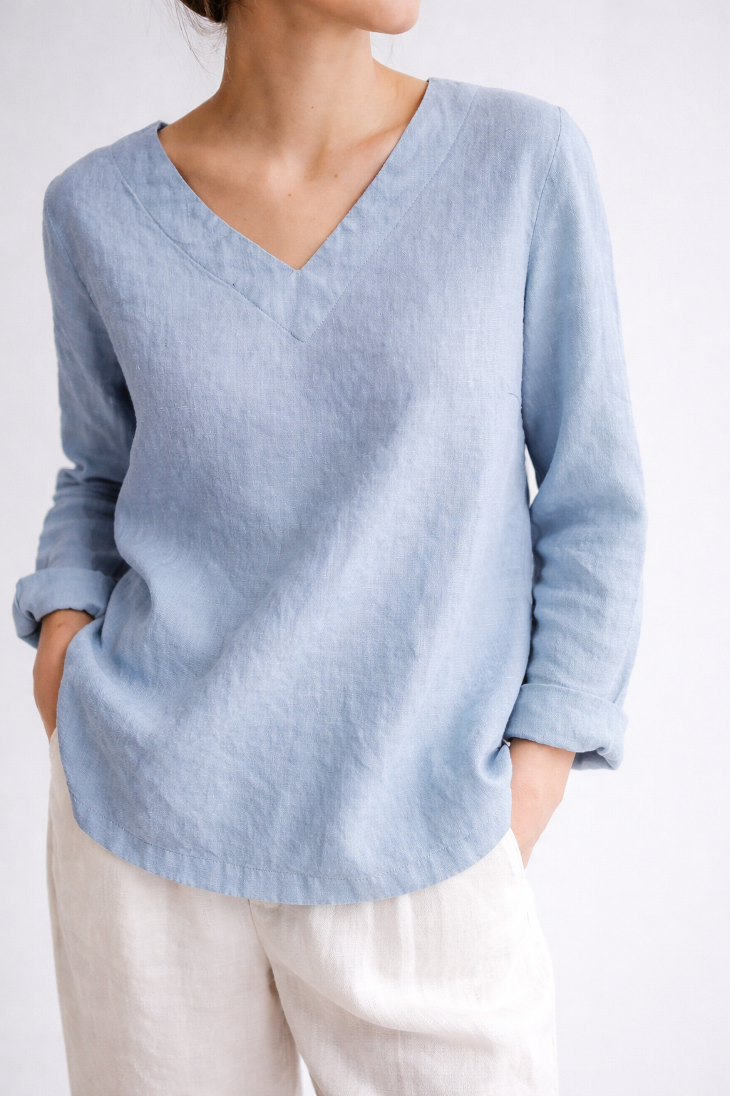 Concy - Blusa manga larga de lino