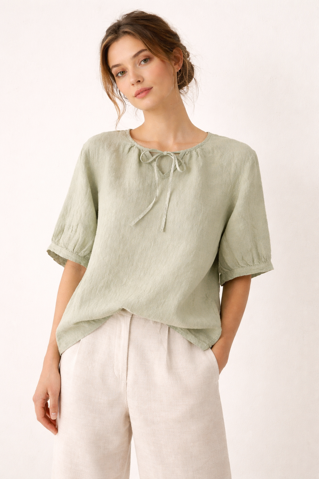 Jazmy - Blusa de lino de manga para mujer