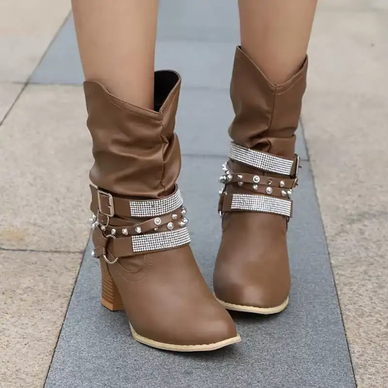 Goldie - Botas con strass y hebilla