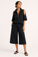 Conjunto mujer blusa con hombros abiertos y pantalón ancho - Irmela