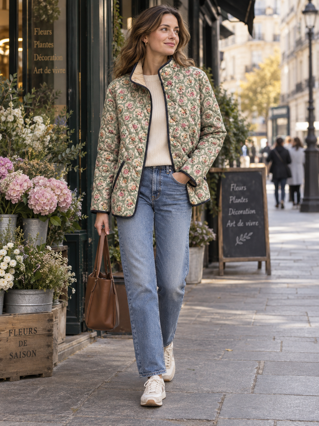 Chaqueta acolchada mujer estampado floral ribetes contraste - Lainey