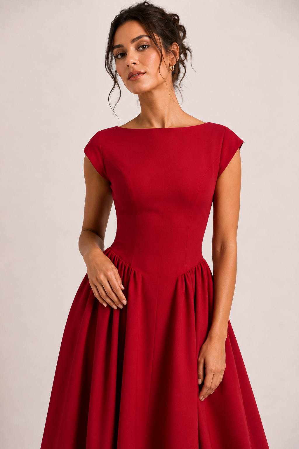 Vestido elegante midi de cóctel con falda amplia - Alisa