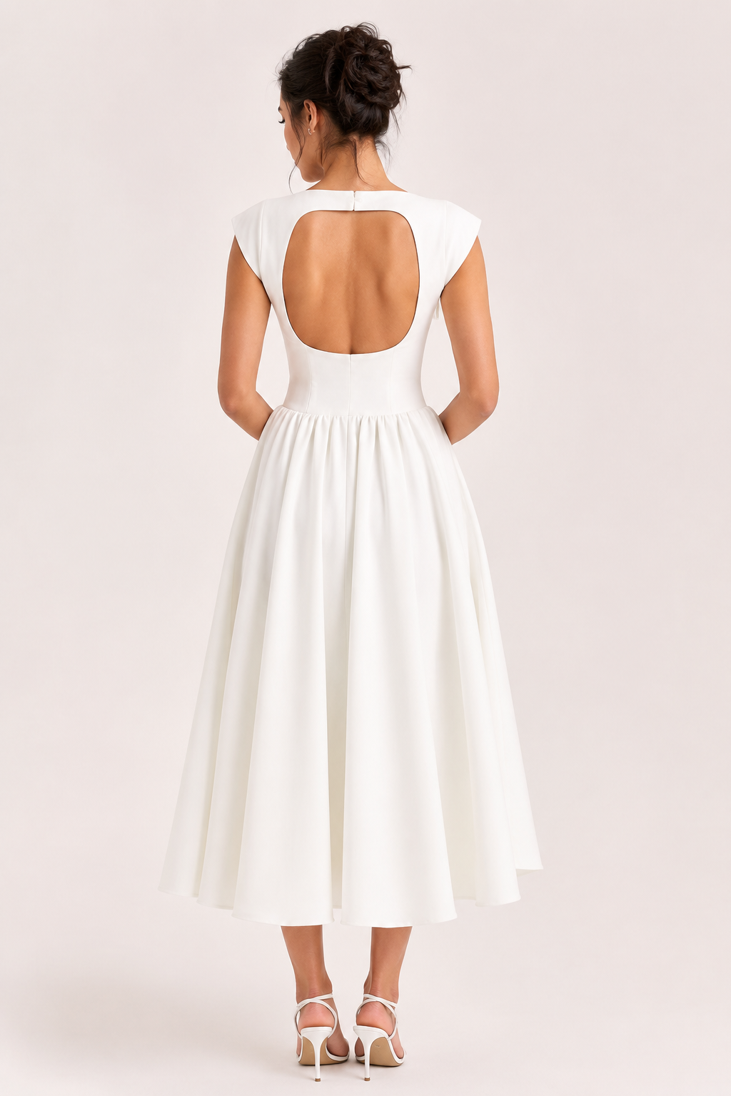 Vestido elegante midi de cóctel con falda amplia - Alisa