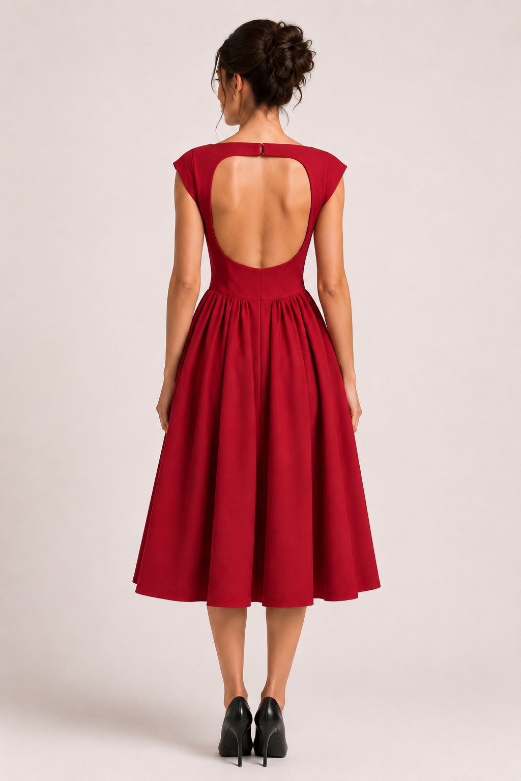 Vestido elegante midi de cóctel con falda amplia - Alisa