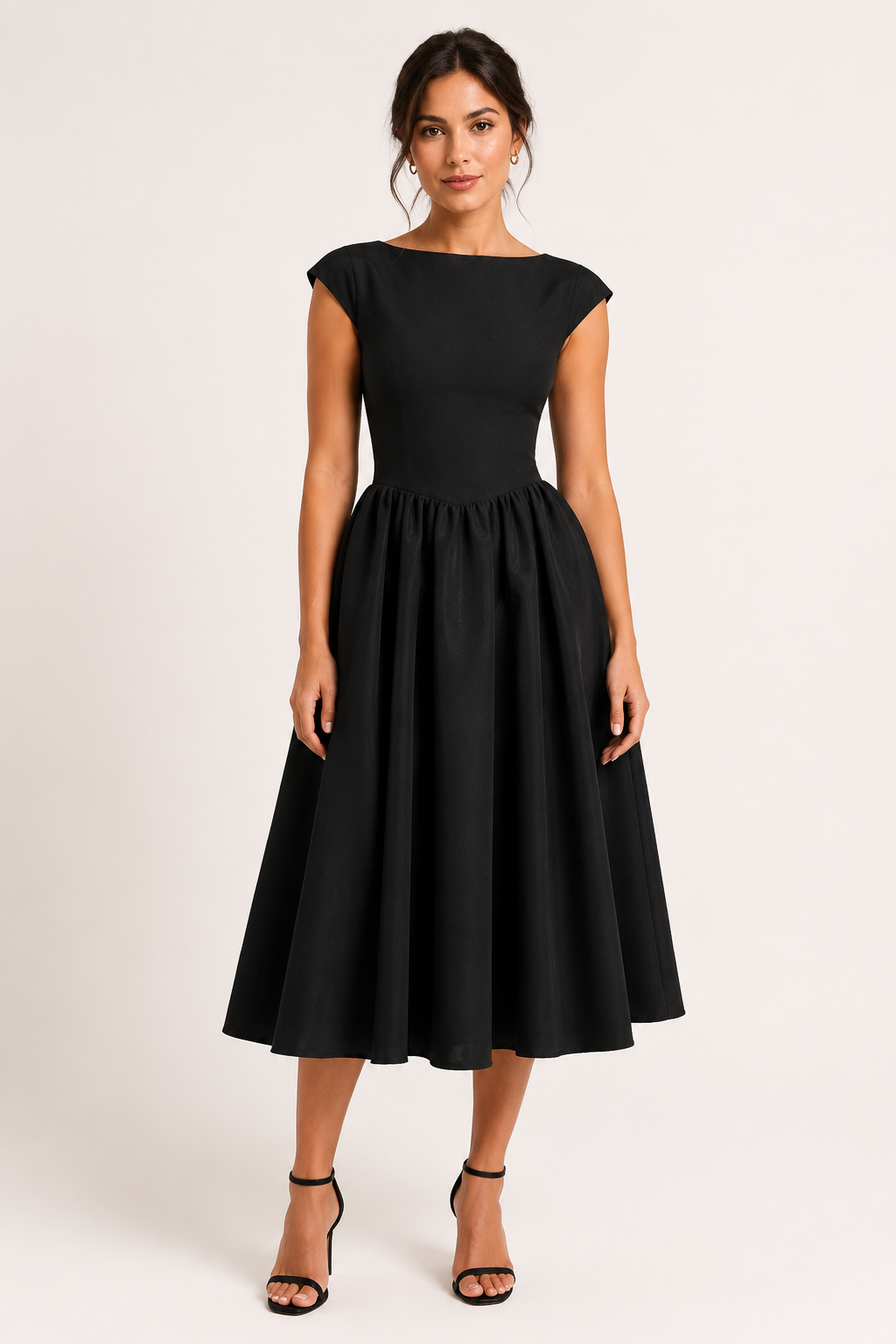 Vestido elegante midi de cóctel con falda amplia - Alisa
