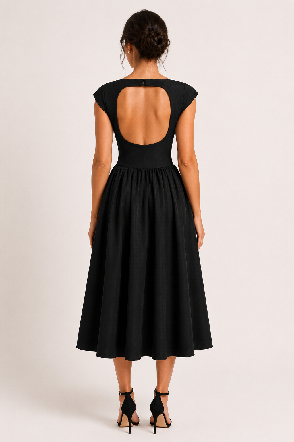 Vestido elegante midi de cóctel con falda amplia - Alisa