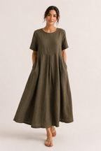 Vestido oversize largo para mujer de manga corta con bolsillos - Gesine