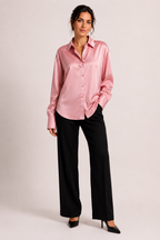 Blusa mujer satinada manga larga con botonadura frontal - Hannelore
