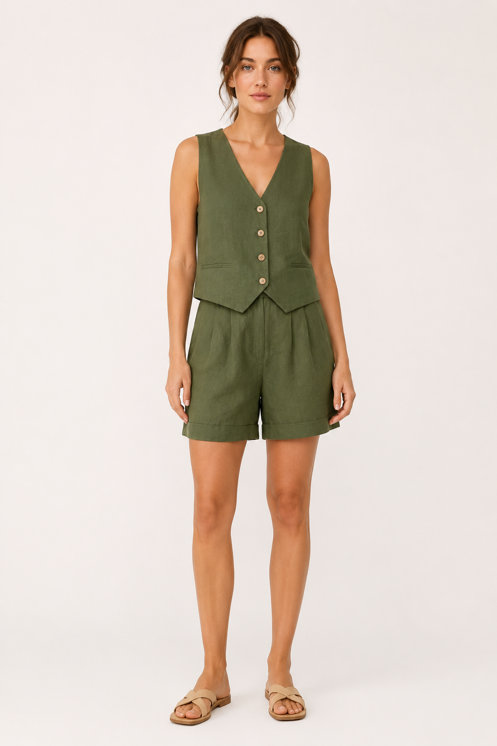 Conjunto chaleco short mujer lino algodón - Rita