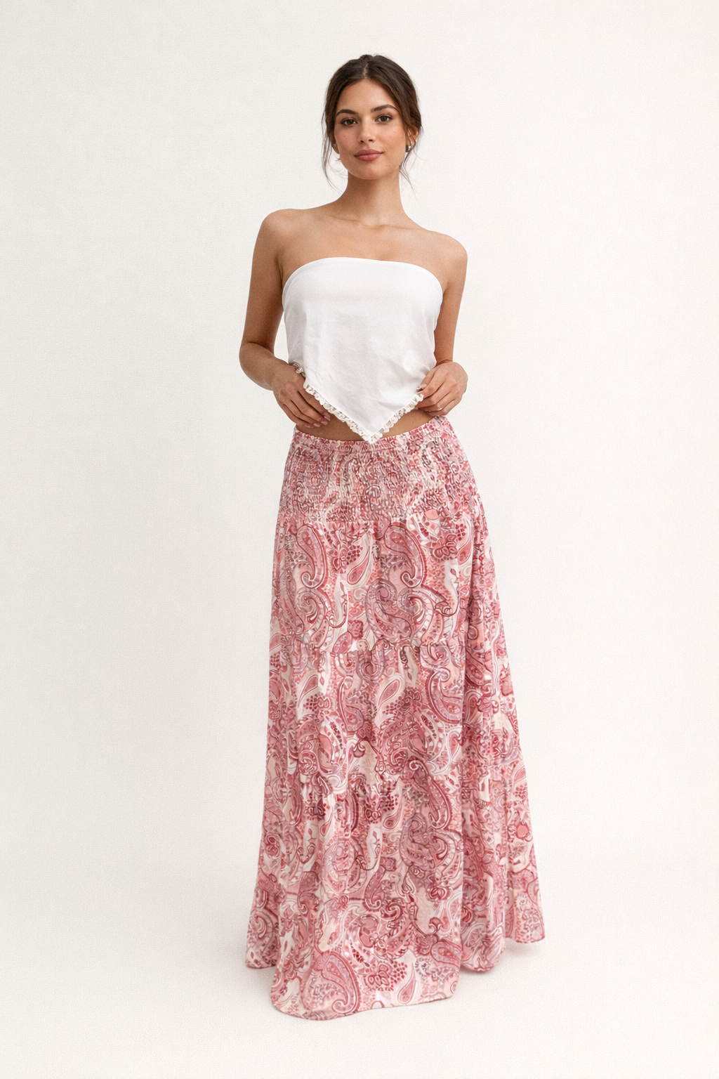Falda larga estampada cintura elástica estilo boho verano - Elira