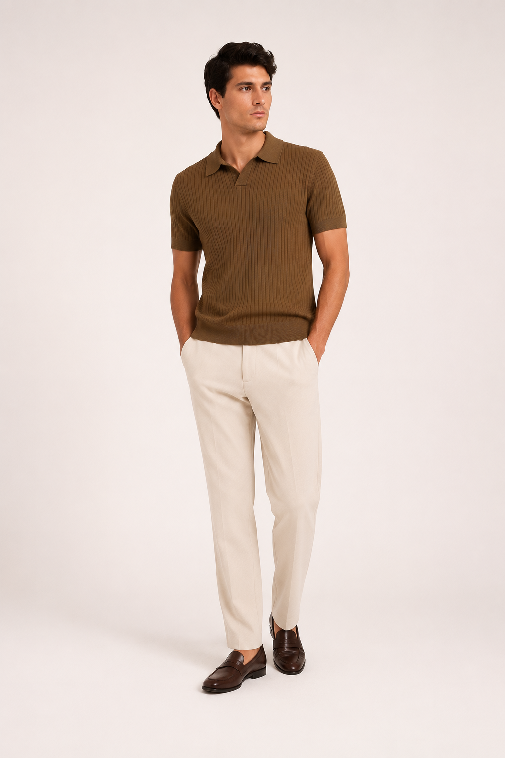Polo de punto hombre manga corta con cuello abierto y canalé - Albert