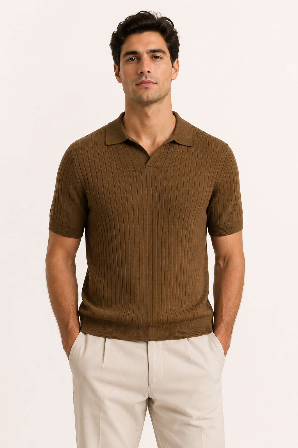 Polo de punto hombre manga corta con cuello abierto y canalé - Albert