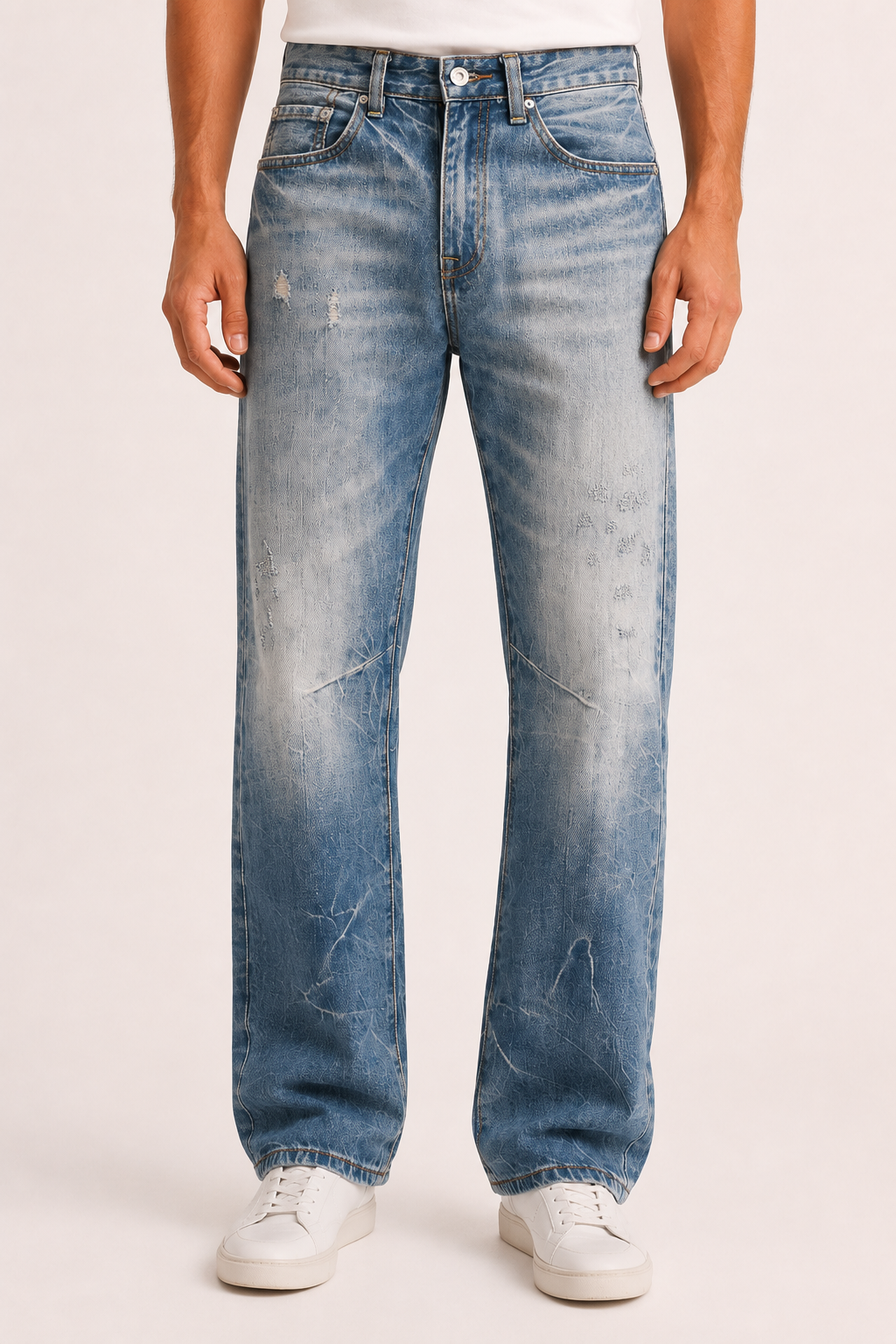 Jeans hombre pierna recta efecto lavado con desgastes - Wigbert
