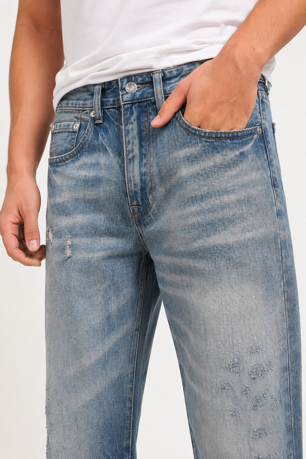 Jeans hombre pierna recta efecto lavado con desgastes - Wigbert