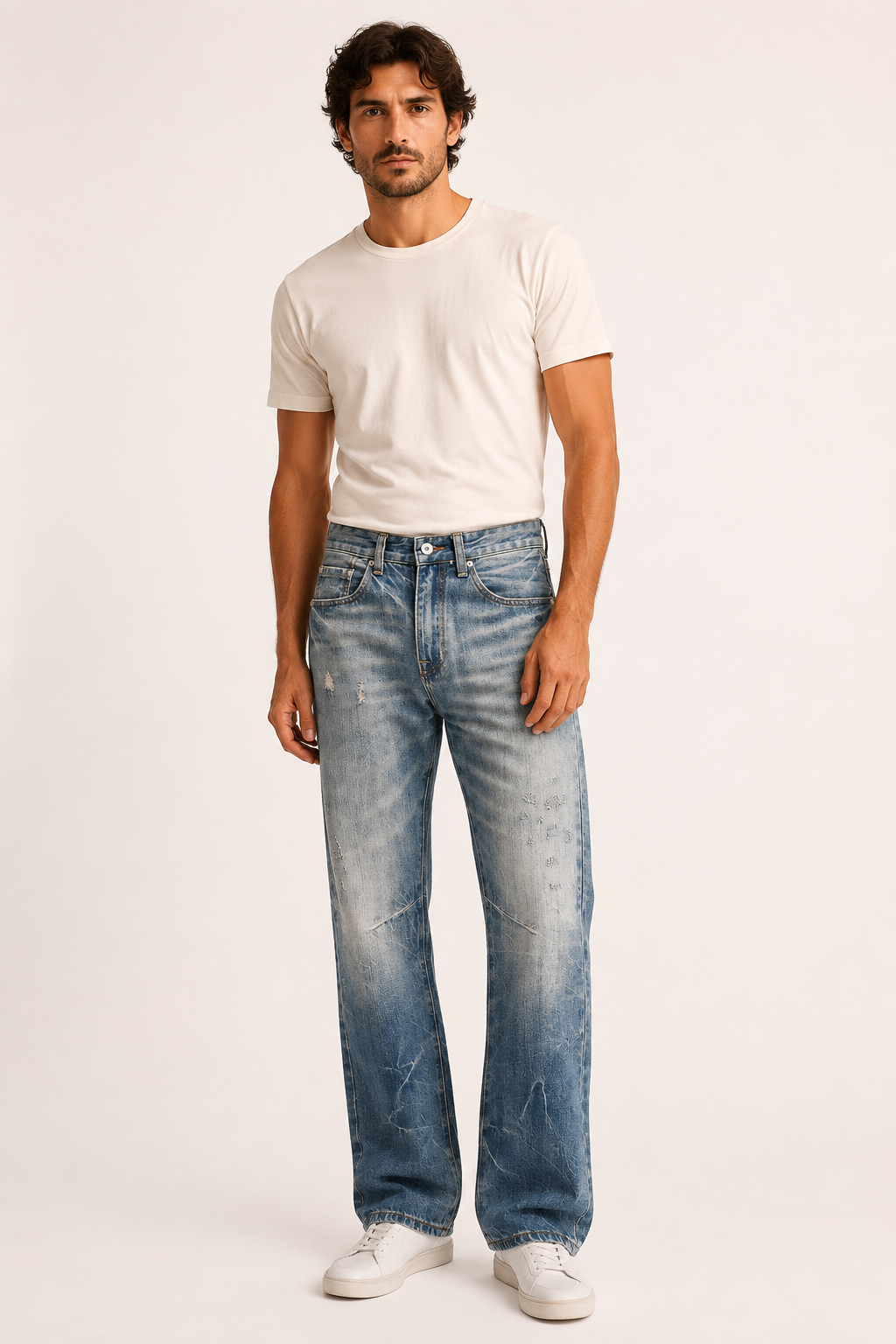 Jeans hombre pierna recta efecto lavado con desgastes - Wigbert