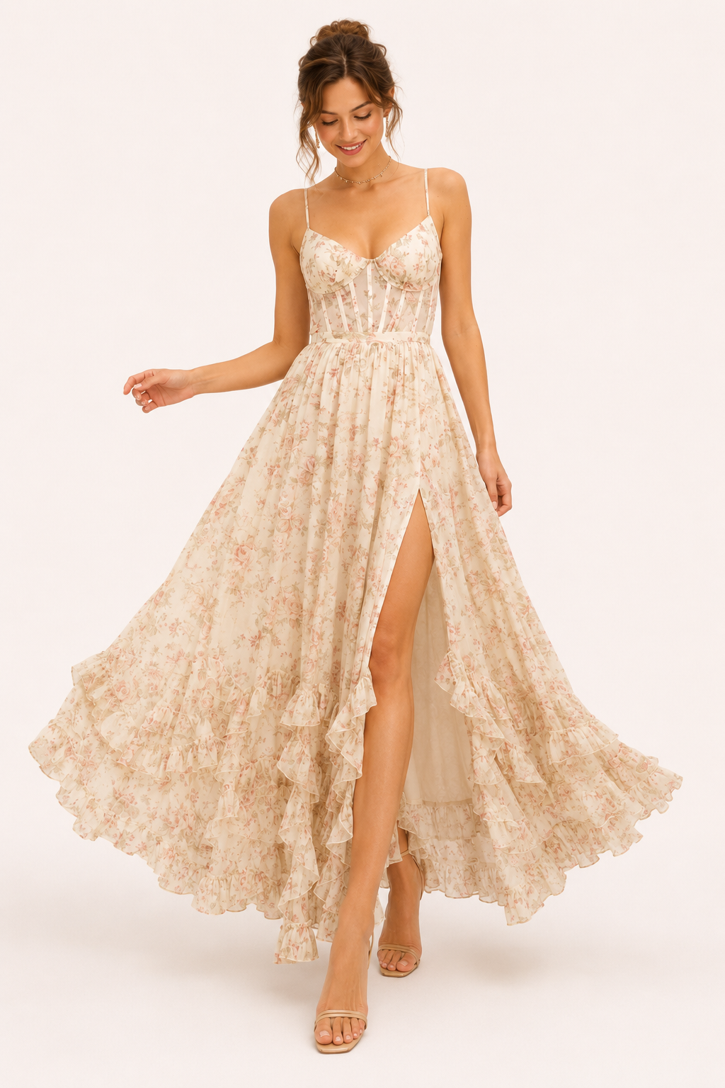 Vestido largo fiesta mujer floral elegante - Elara