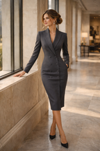 Vestido blazer midi mujer manga larga cruzado elegante botones - Ava