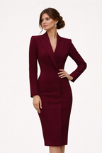 Vestido blazer midi mujer manga larga cruzado elegante botones - Ava