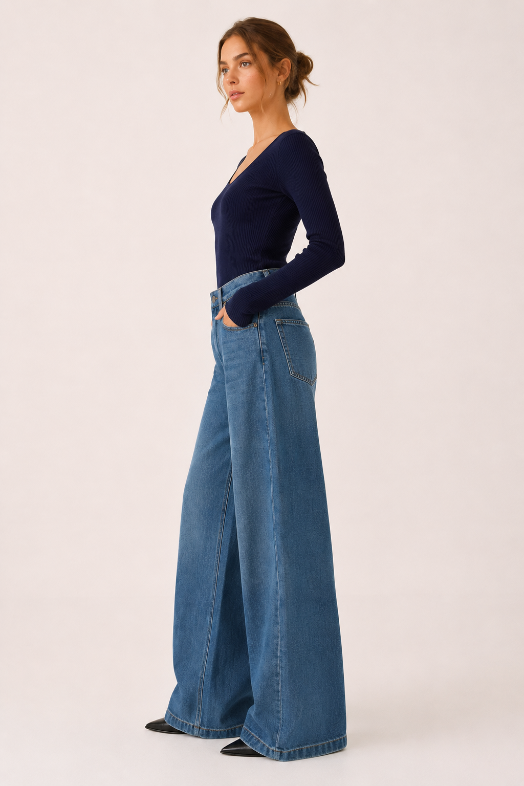 Jeans baggy mujer de cintura alta con pernera ancha y corte recto - Freja