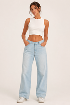 Jeans baggy de cintura alta mujer con pernera ancha y corte recto - Marlene