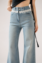 Wide leg jeans de mujer de tiro alto con detalle de encaje - Irma