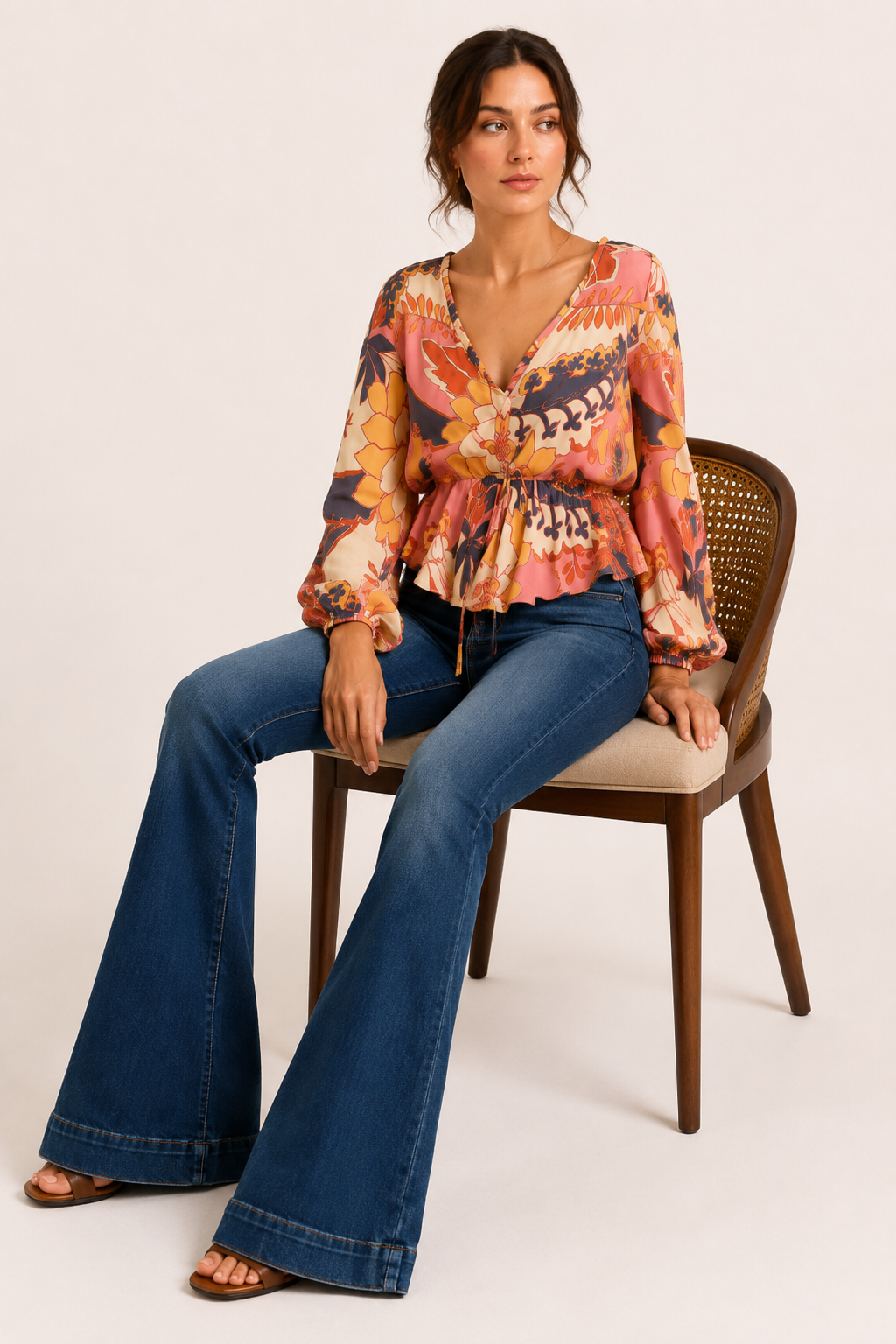 Jeans flare de mujer elásticos de tiro medio con campana amplia - Elke