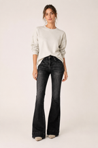 Jeans flare de mujer elásticos de tiro medio con campana amplia - Elke