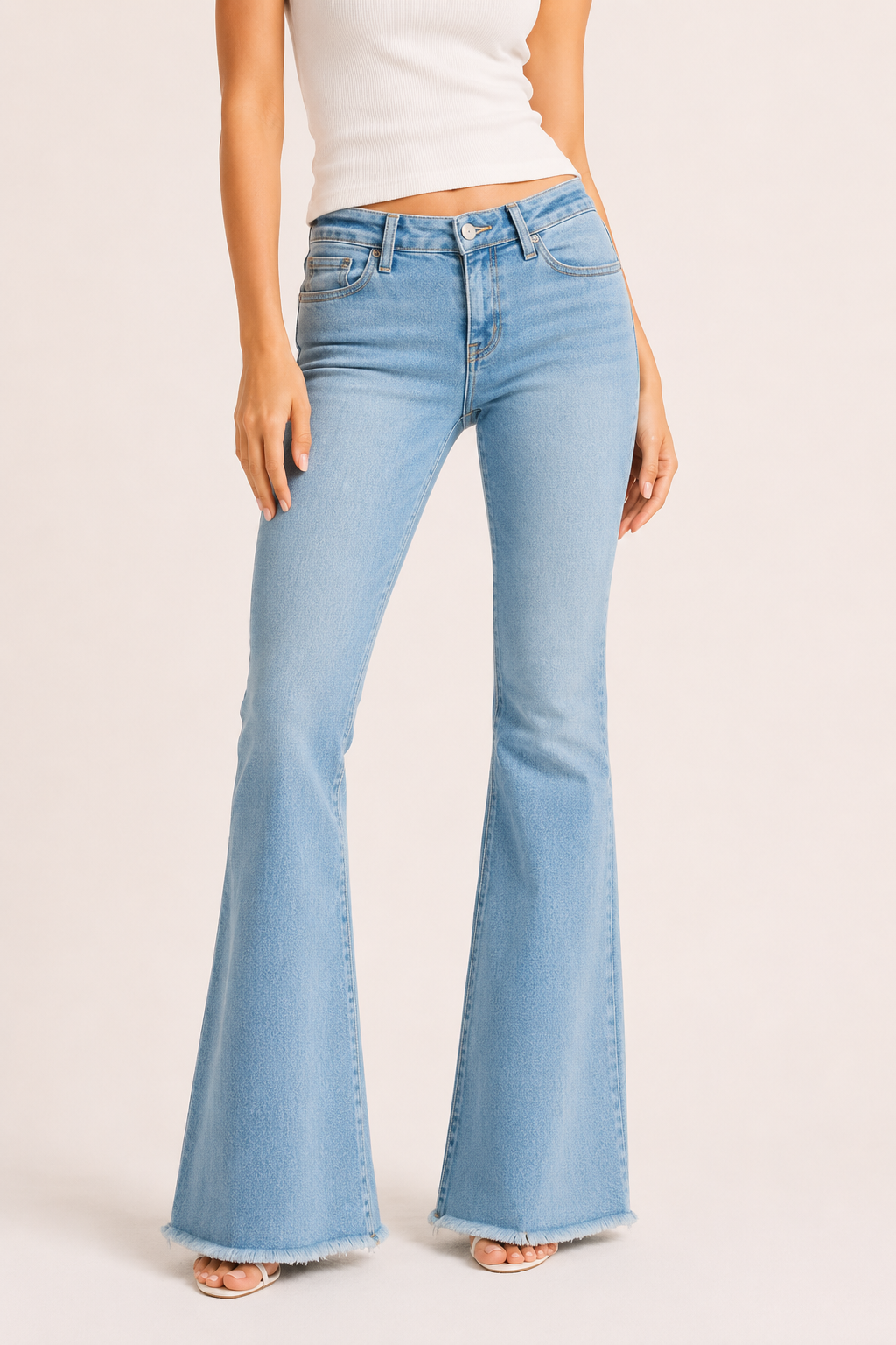 Jeans flare de mujer de cintura alta con bajo deshilachado - Anika