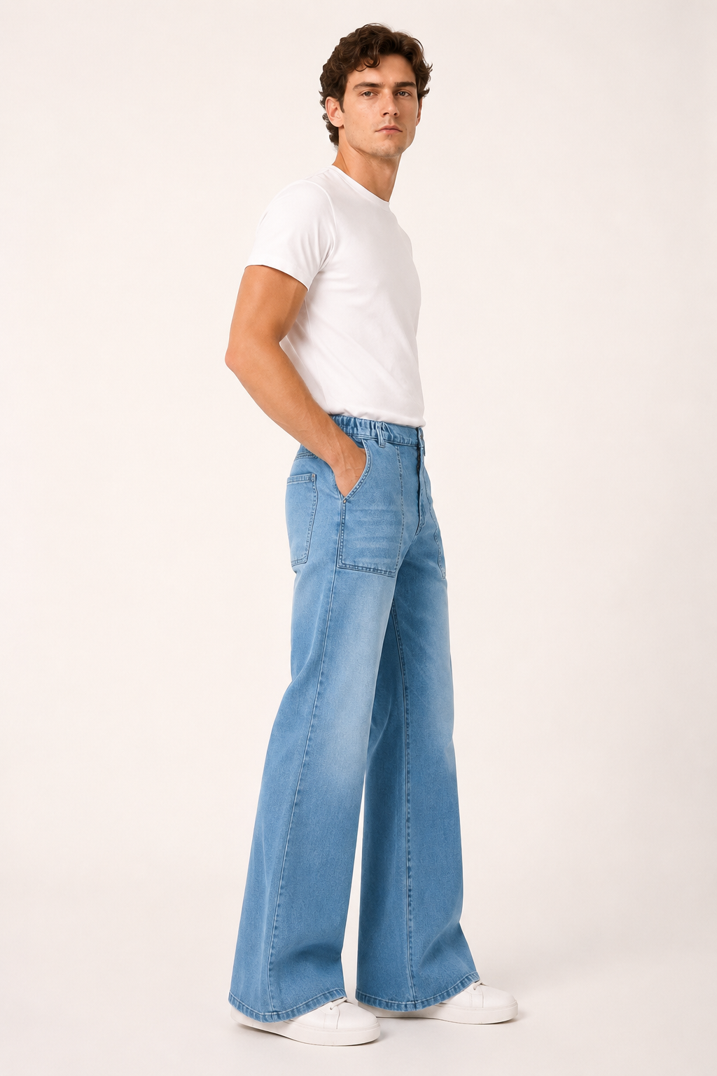 Jeans flare para hombre de pierna ancha en denim lavado claro - Konrad