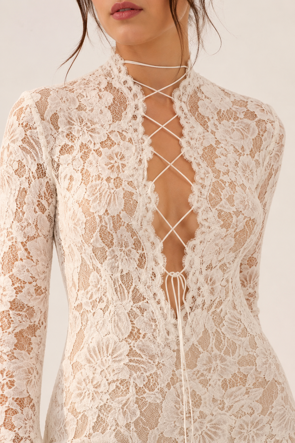 Vestido largo encaje mujer escote cruzado - Anneliese