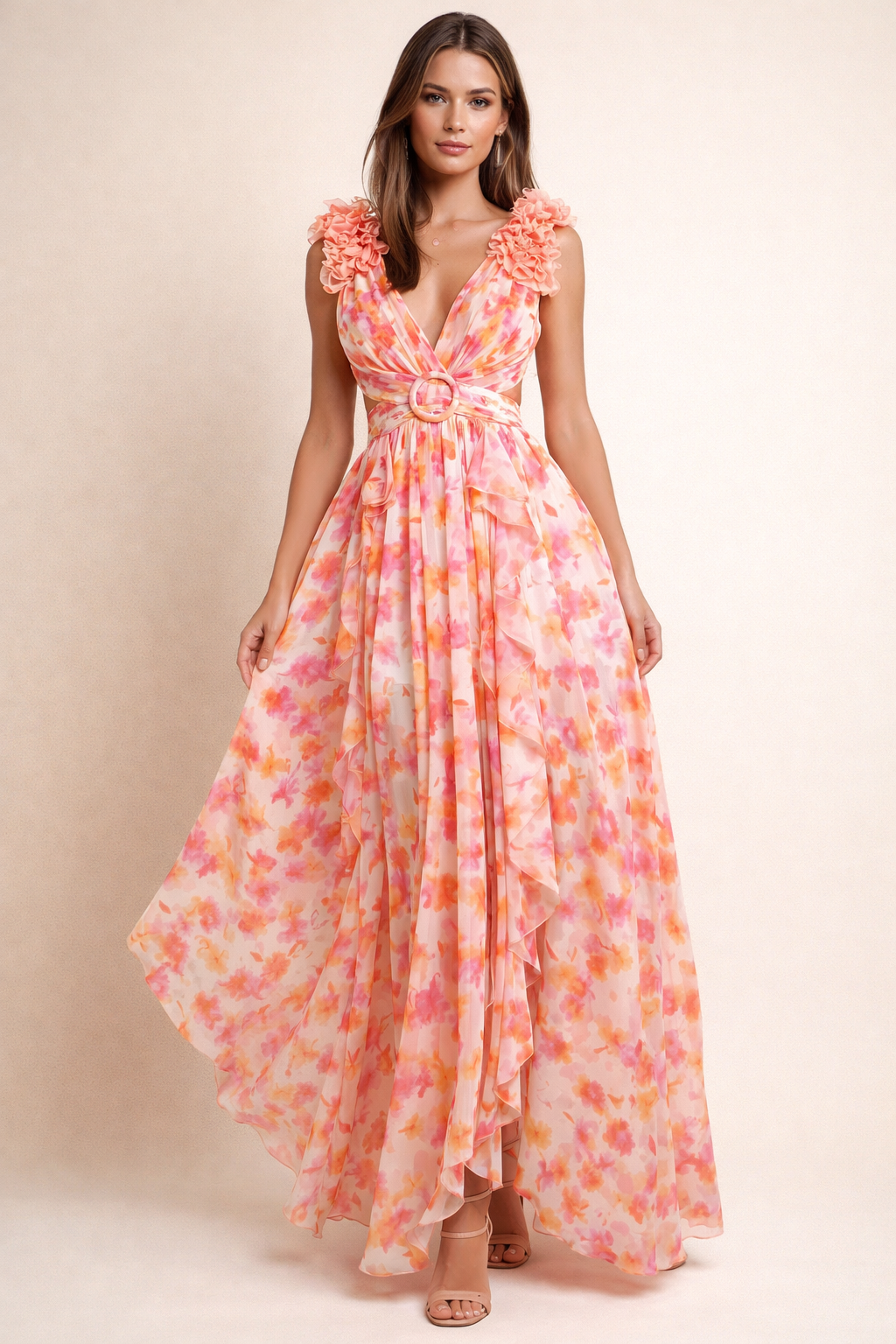Agatha - Vestido midi acampanado con volantes