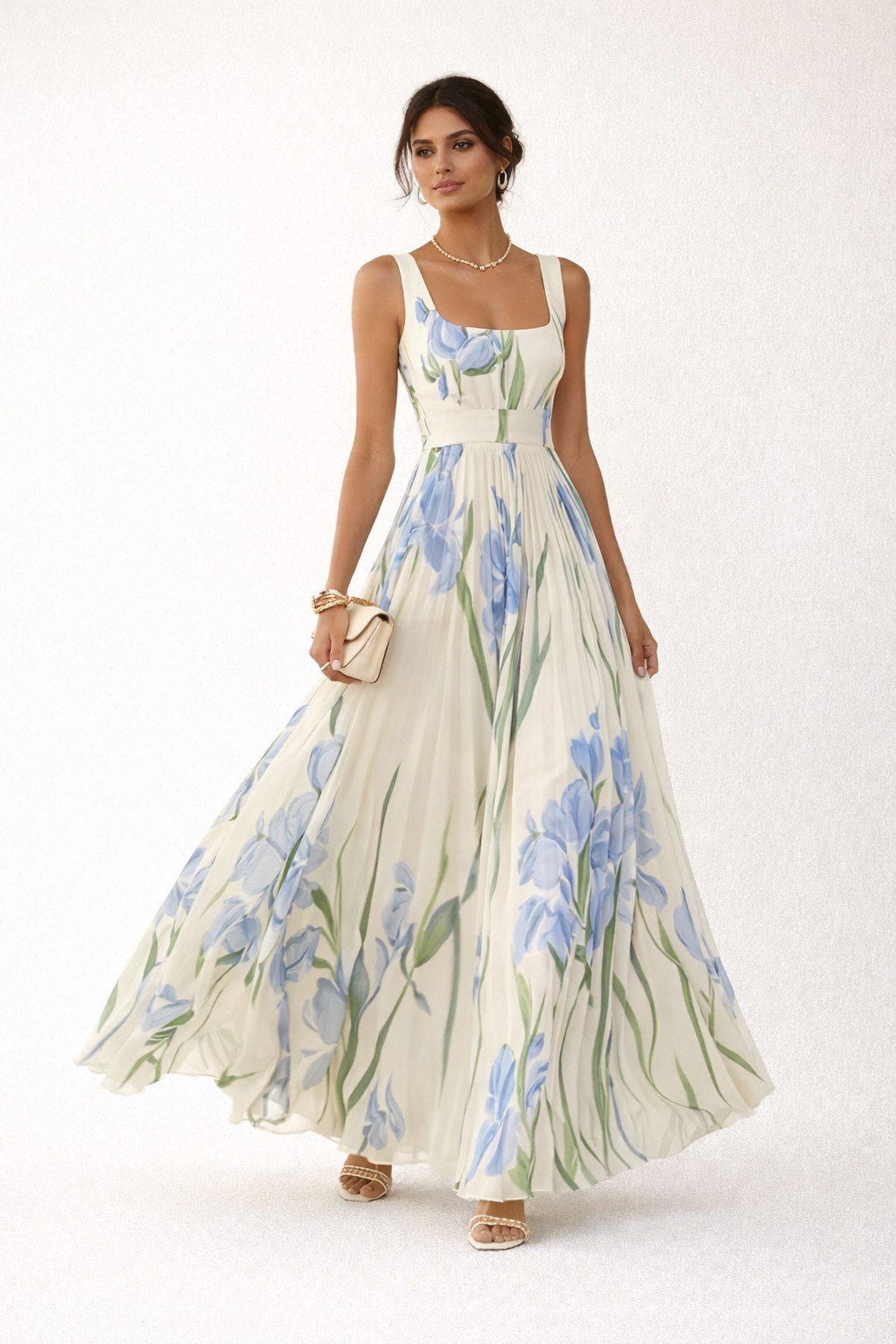 Vestido largo mujer plisado floral elegante verano - Leonore