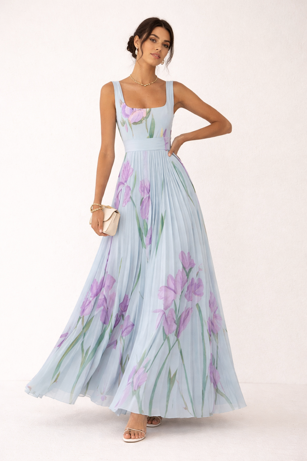 Vestido largo mujer plisado floral elegante verano - Leonore
