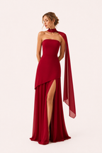 Vestido invitada de boda elegante largo con abertura alta - Sabine
