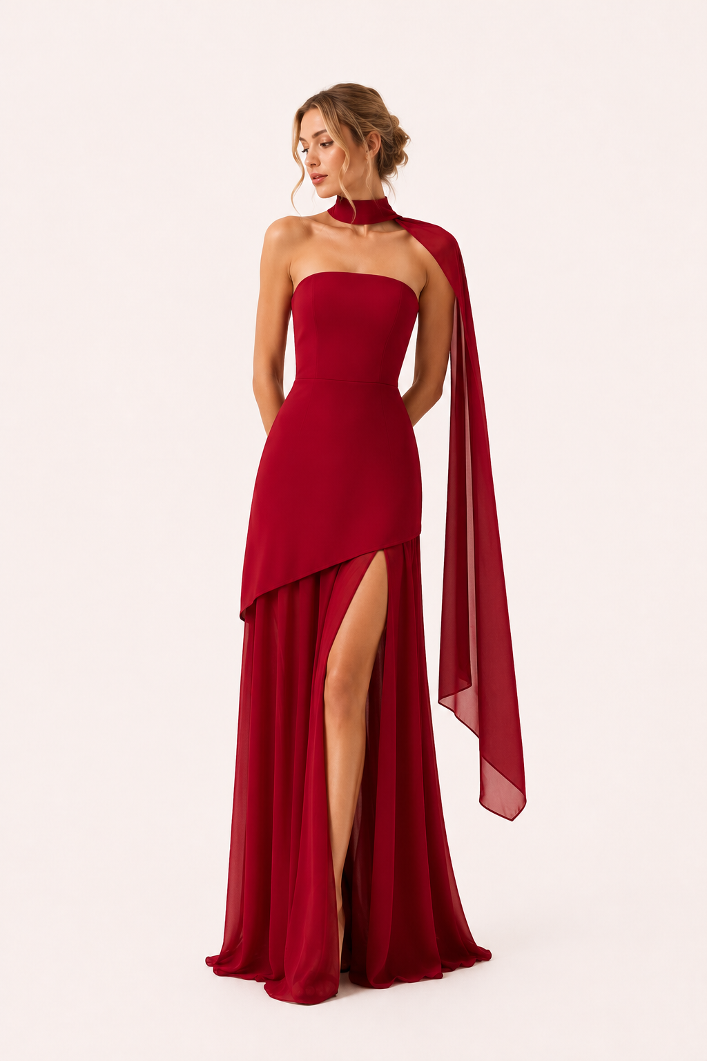 Vestido invitada de boda elegante largo con abertura alta - Sabine