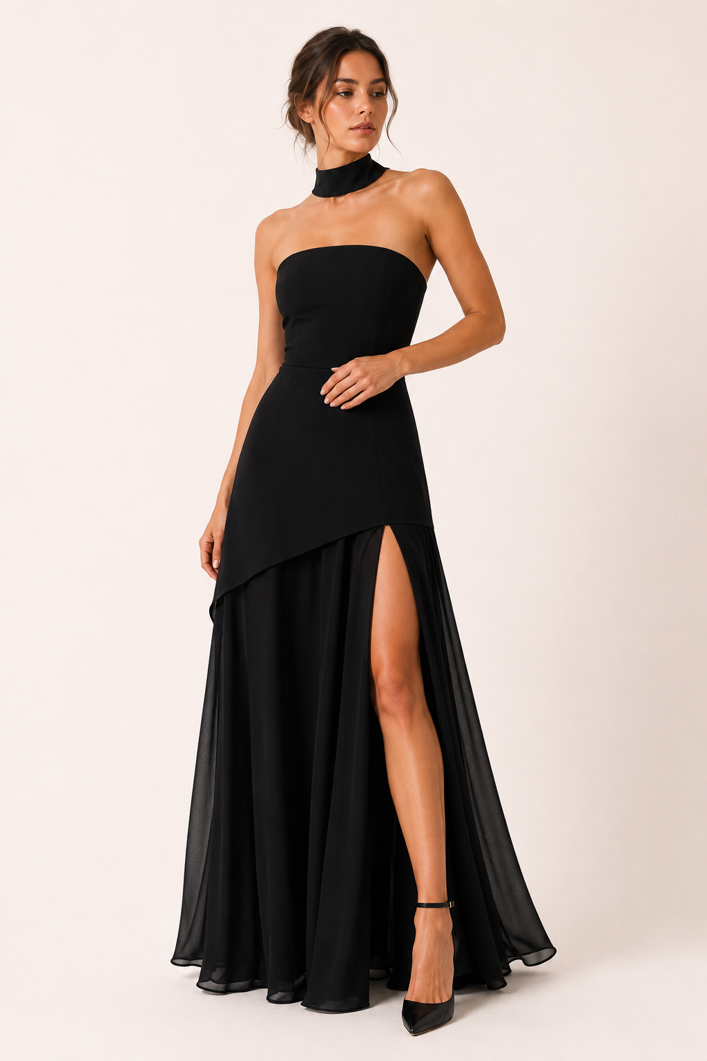 Vestido invitada de boda elegante largo con abertura alta - Sabine