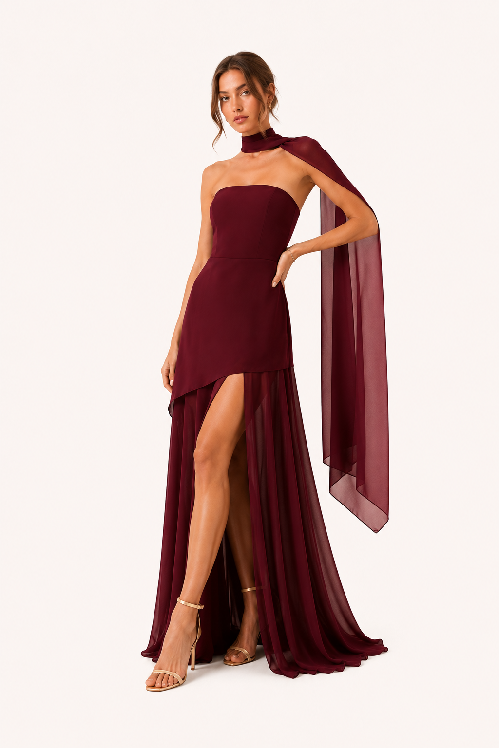 Vestido invitada de boda elegante largo con abertura alta - Sabine