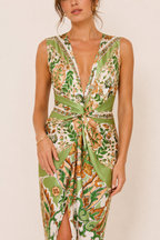 Vestido estampado mujer con escote en V corte ajustado  - Ottilie
