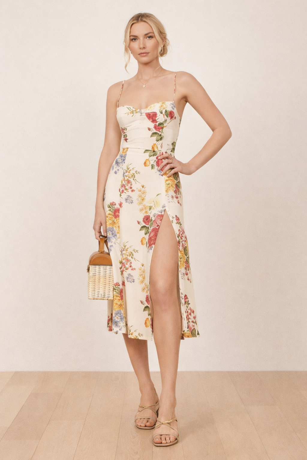 Vestido midi floral tirantes abertura lateral verano - Daniela