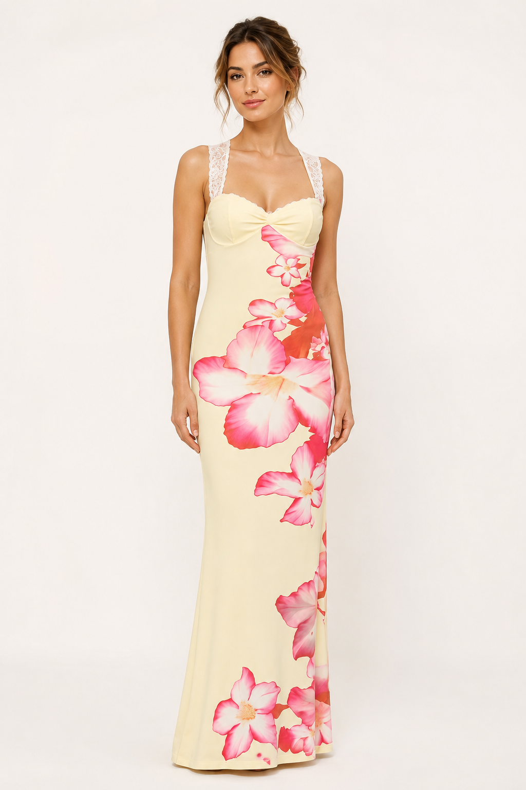Vestido largo floral mujer hombros descubiertos - Hanny