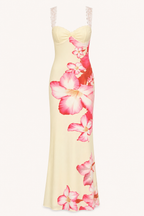 Vestido largo floral mujer hombros descubiertos - Hanny