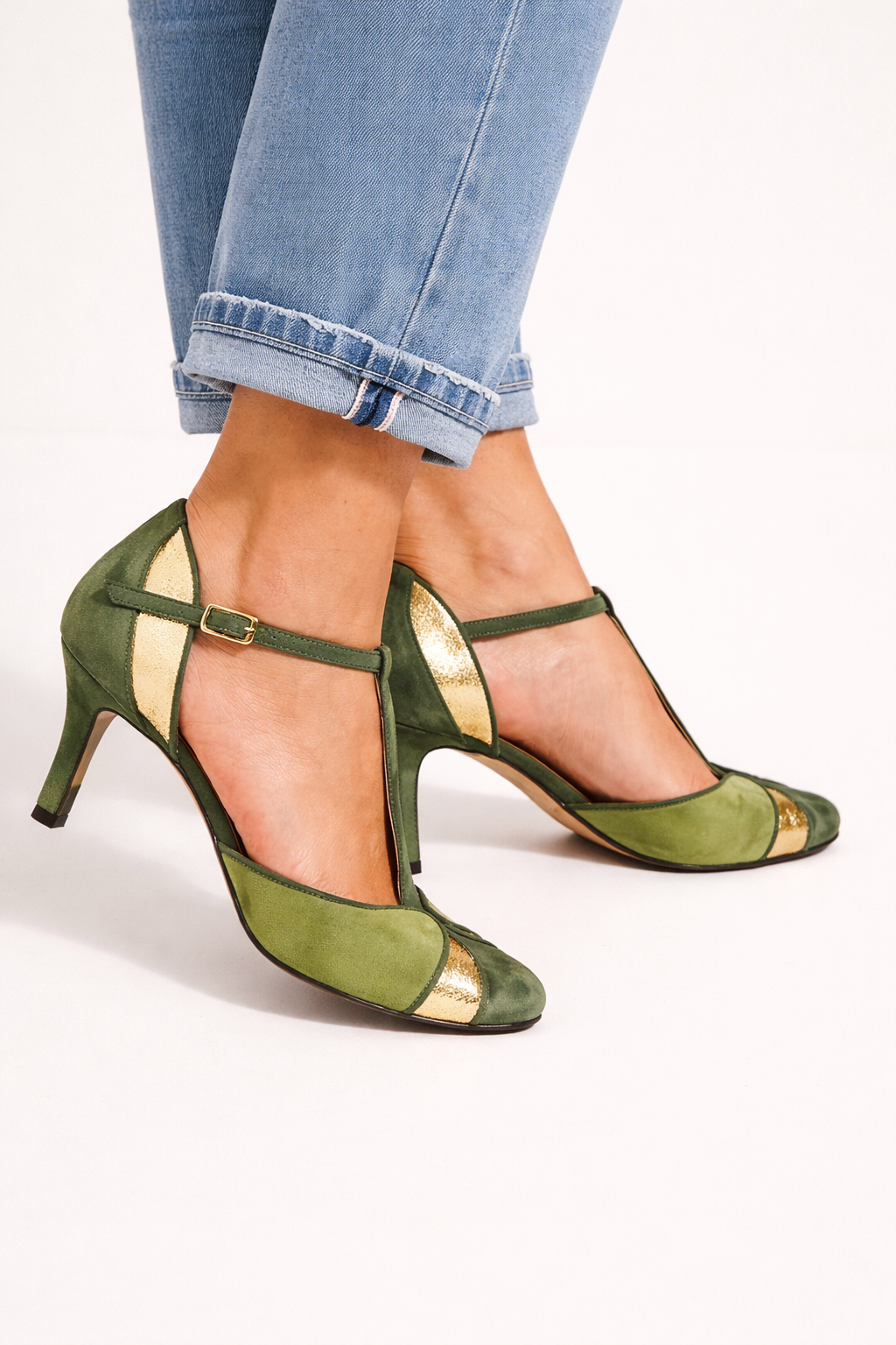 Sandalias tacón mujer tira T punta cerrada elegantes - Isaline