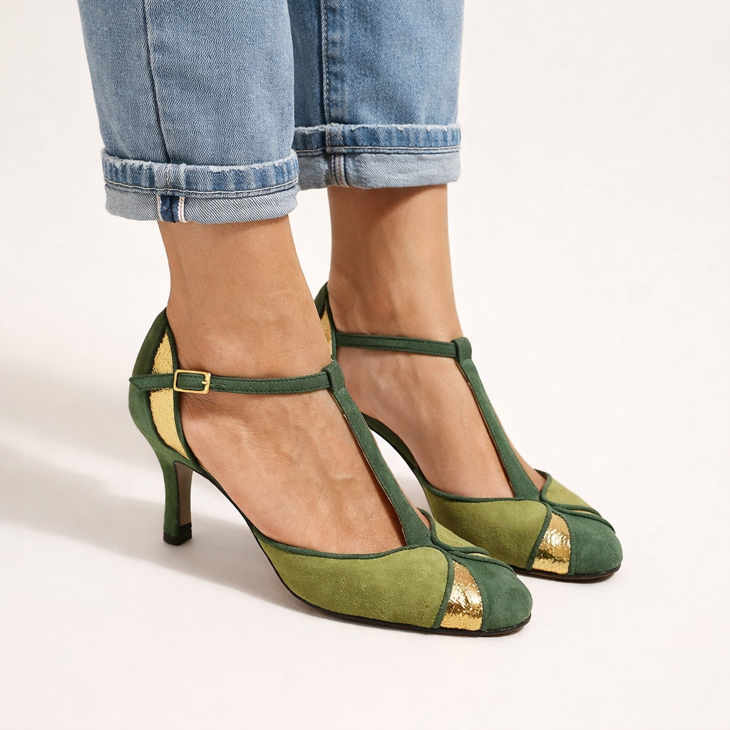 Sandalias tacón mujer tira T punta cerrada elegantes - Isaline
