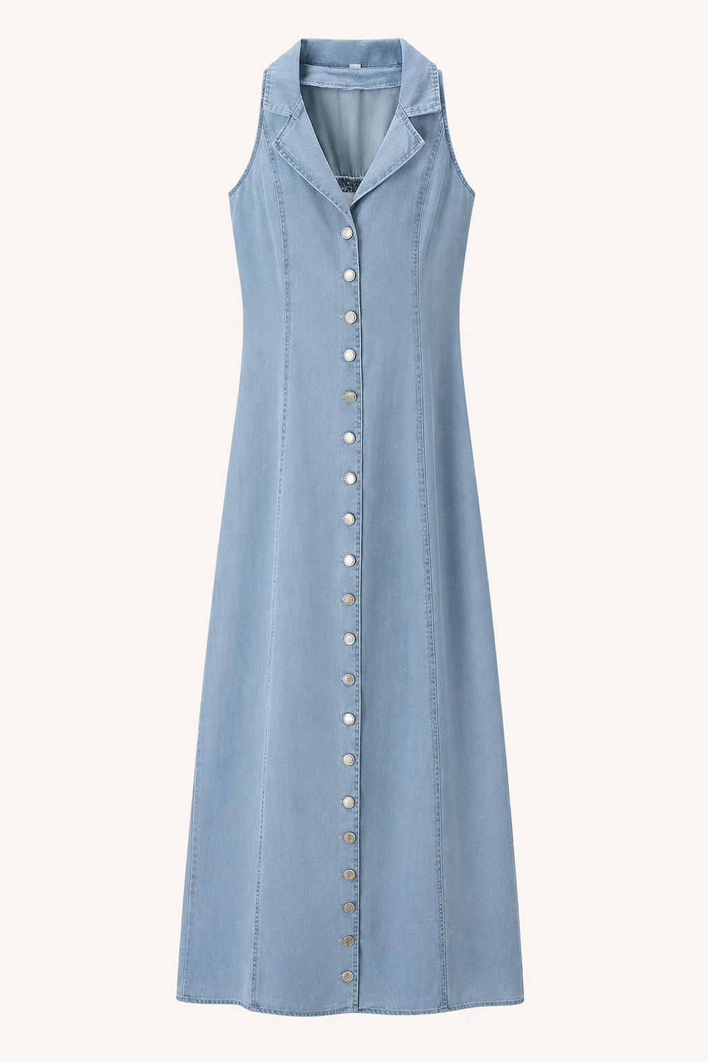 Vestido largo mujer denim botones sin mangas casual - Elara