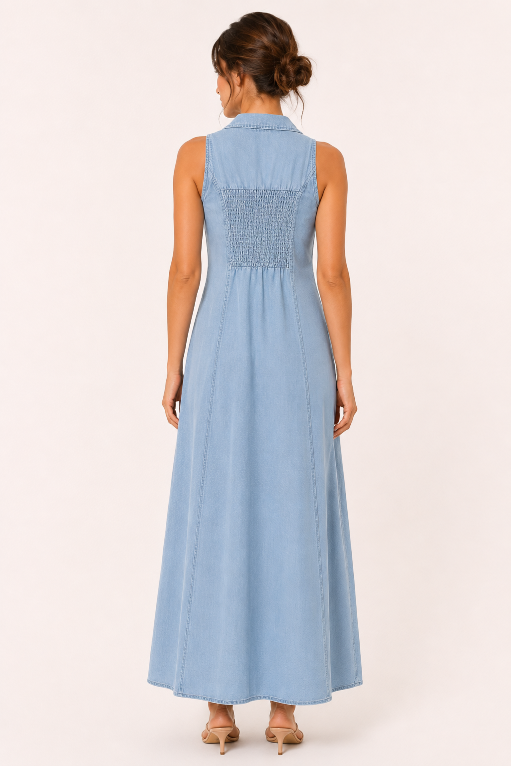 Vestido largo mujer denim botones sin mangas casual - Elara
