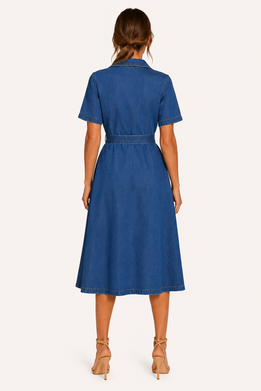 Vestido midi mujer denim botones cinturón casual - Klara