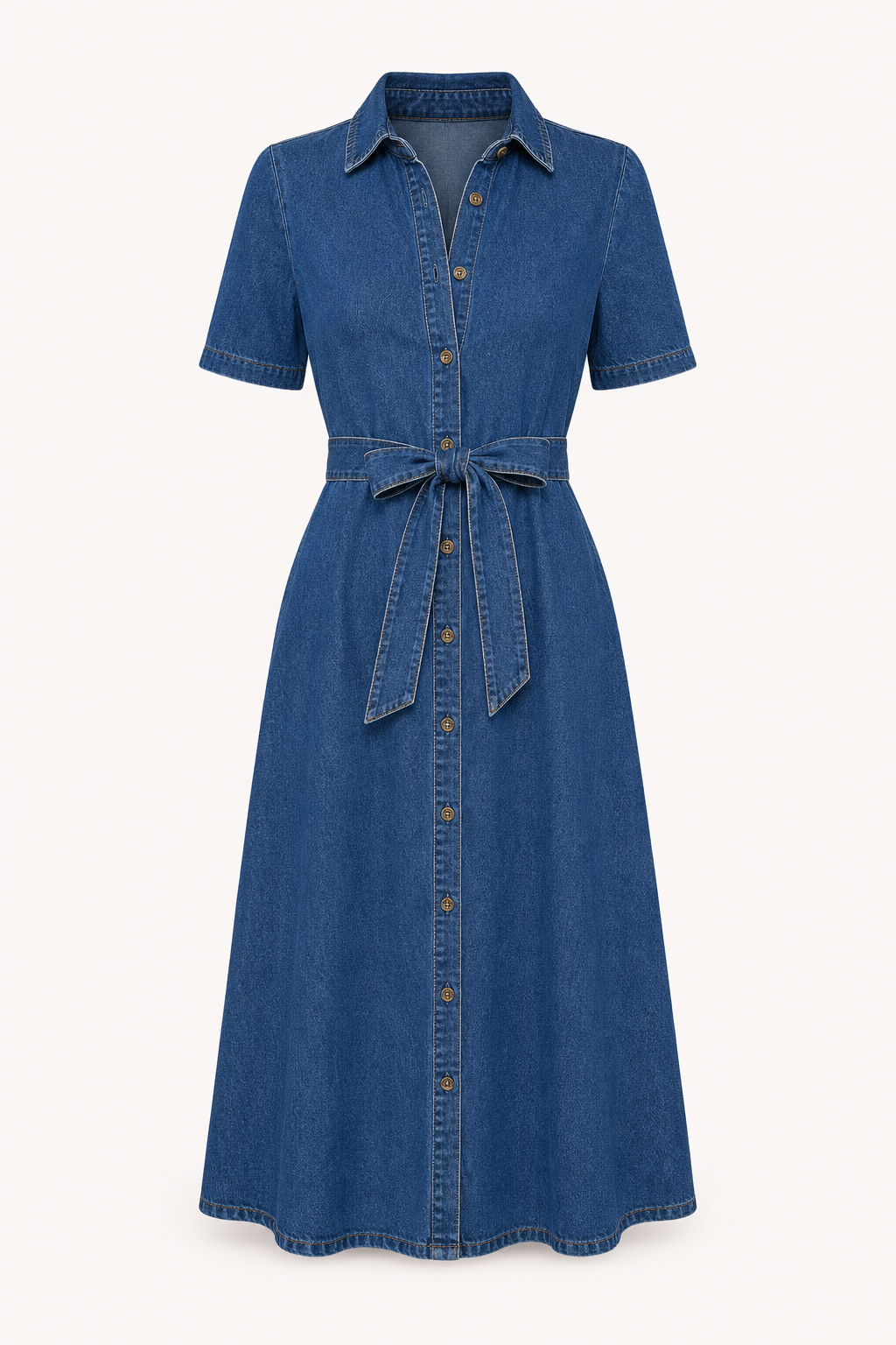 Vestido midi mujer denim botones cinturón casual - Klara