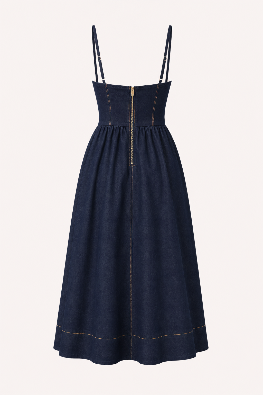 Vestido denim midi mujer escote corazón - Helene